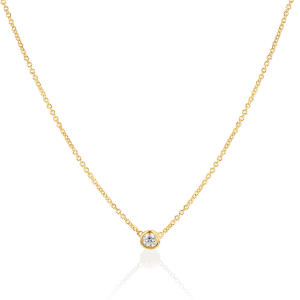 Baby gold Diamond Solitaire Bezel Necklace 14K Gold